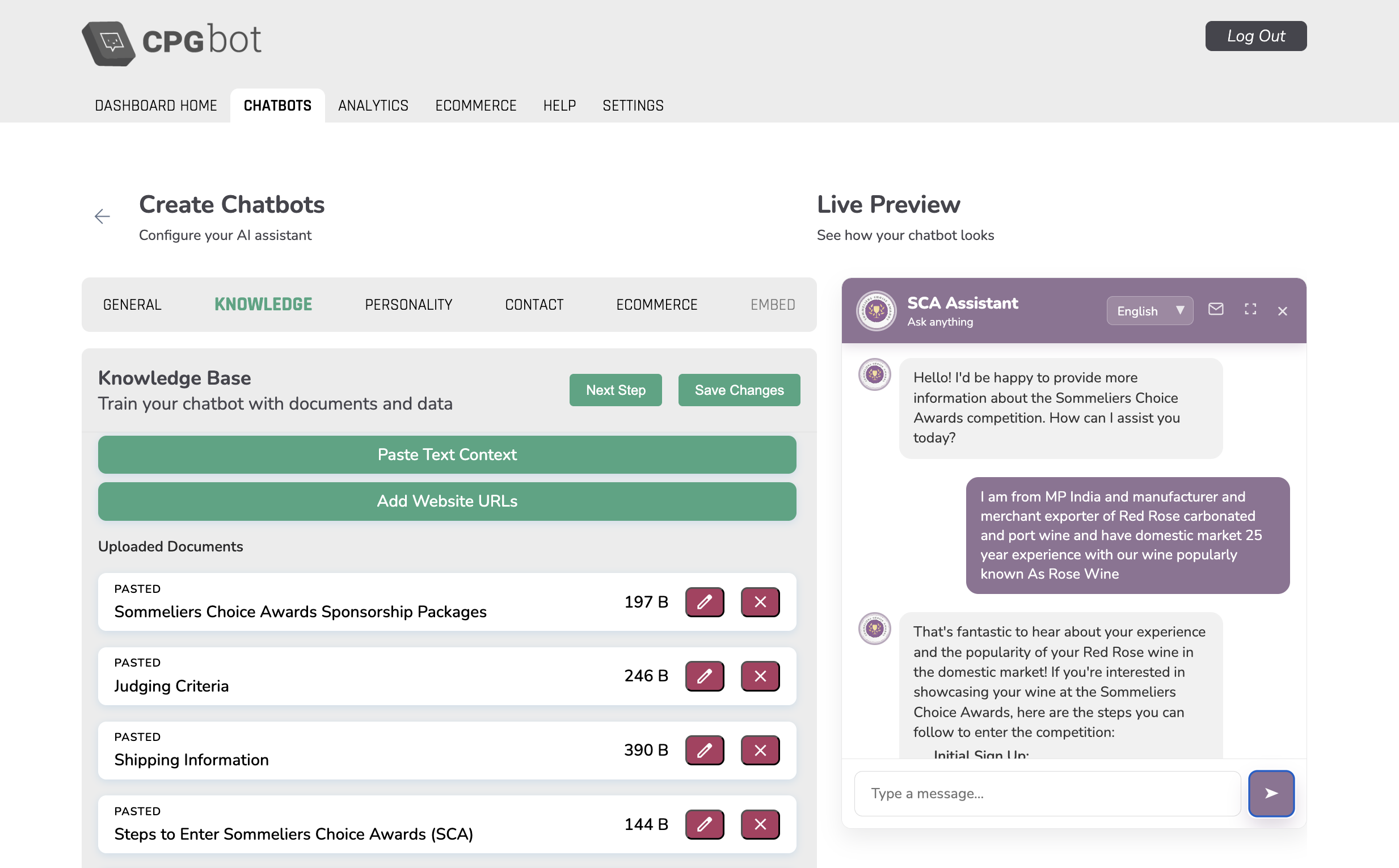 CPGbot Create Chatbot