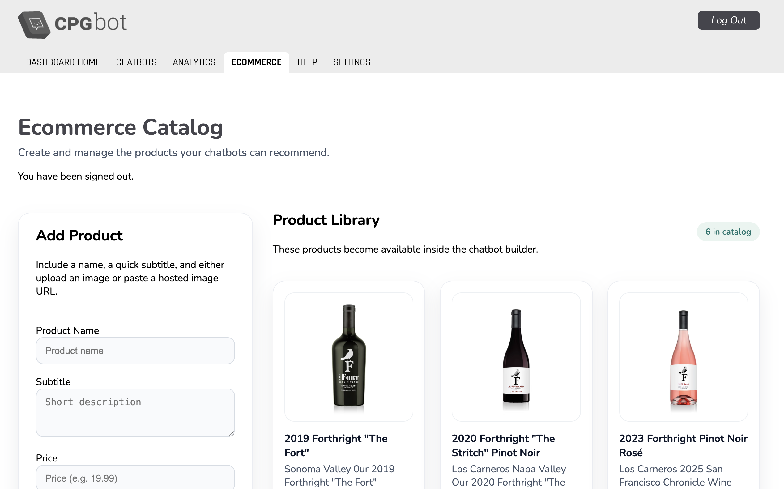 CPGbot Ecommerce Catalog